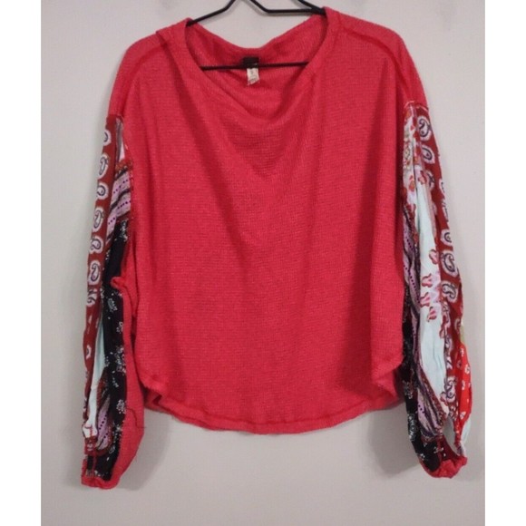 WE THE FREE womens boho long sleeve waffle knit top Size Small Red - Picture 1 of 7
